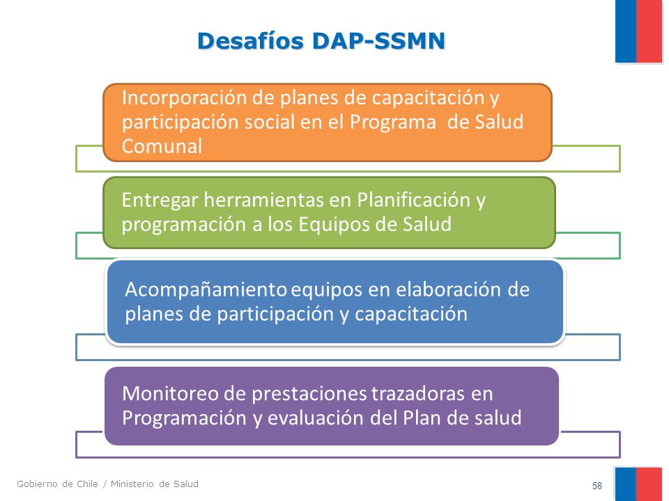 Desafíos DAP-SSMN Incorporación de planes de capacitación y participación social en el Programa de Salud Comunal.