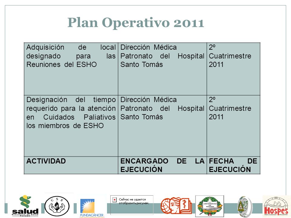 Plan Operativo 2011 Adquisición de local designado para las Reuniones del ESHO. Dirección Médica. Patronato del Hospital Santo Tomás.