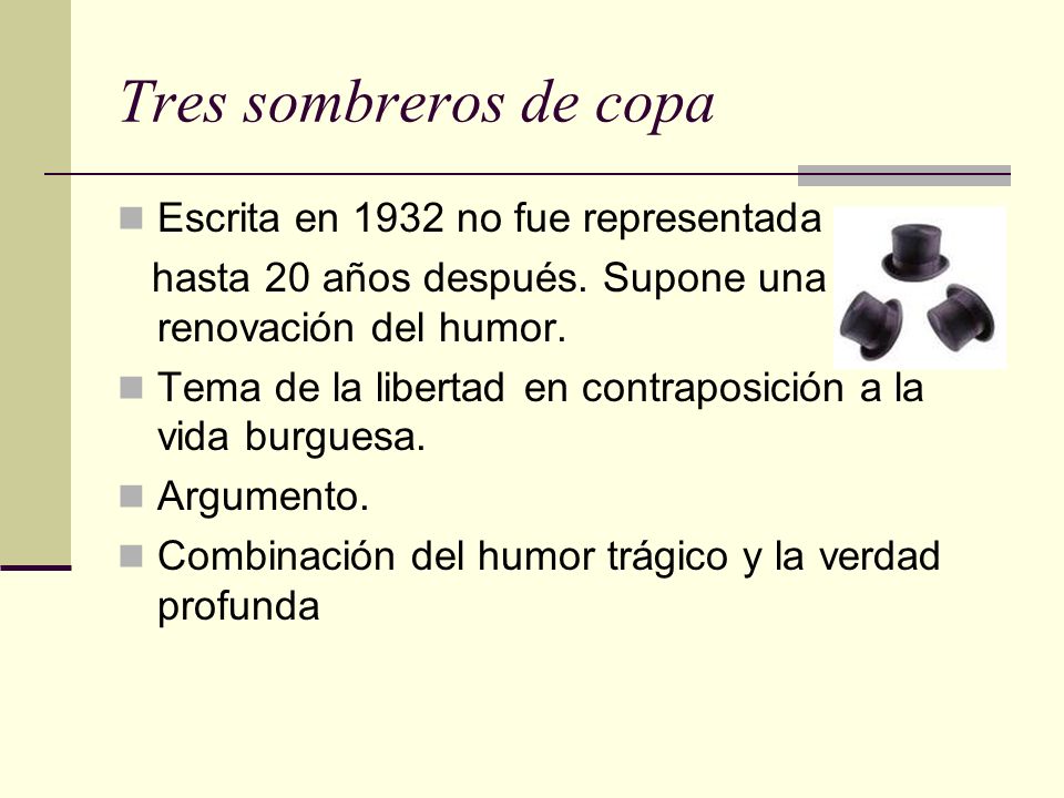 Tres sombreros de copa Escrita en 1932 no fue representada