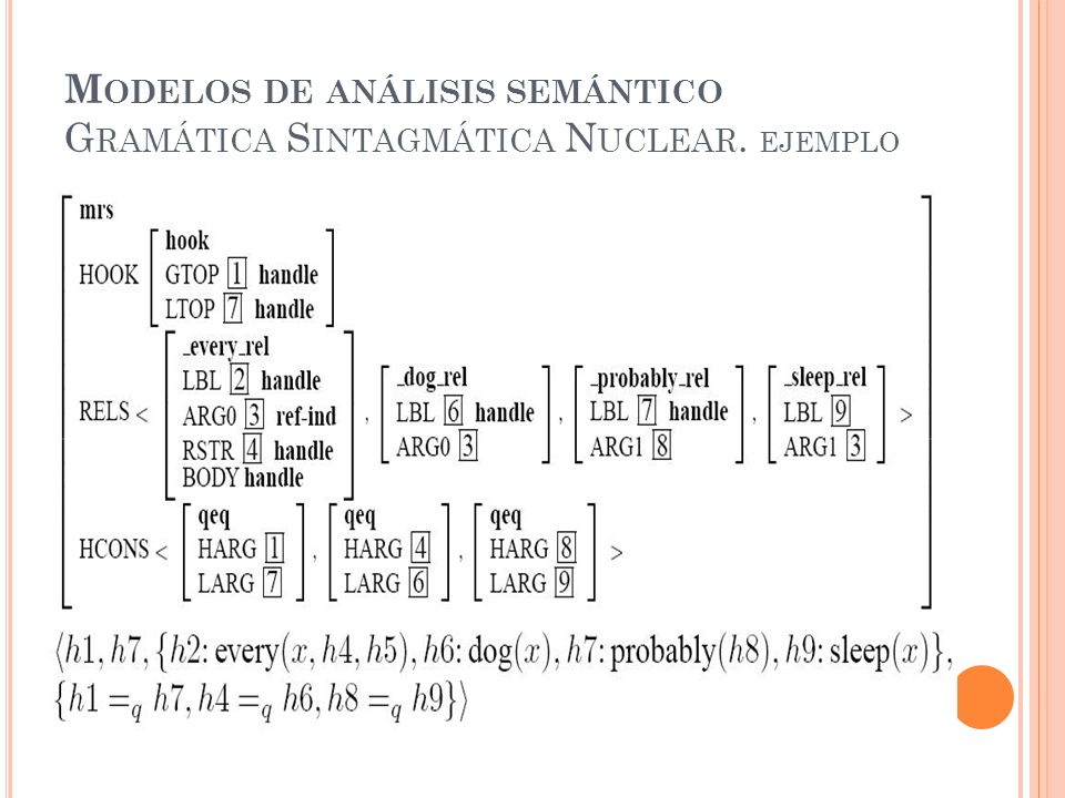 Modelos de análisis semántico Gramática Sintagmática Nuclear. ejemplo
