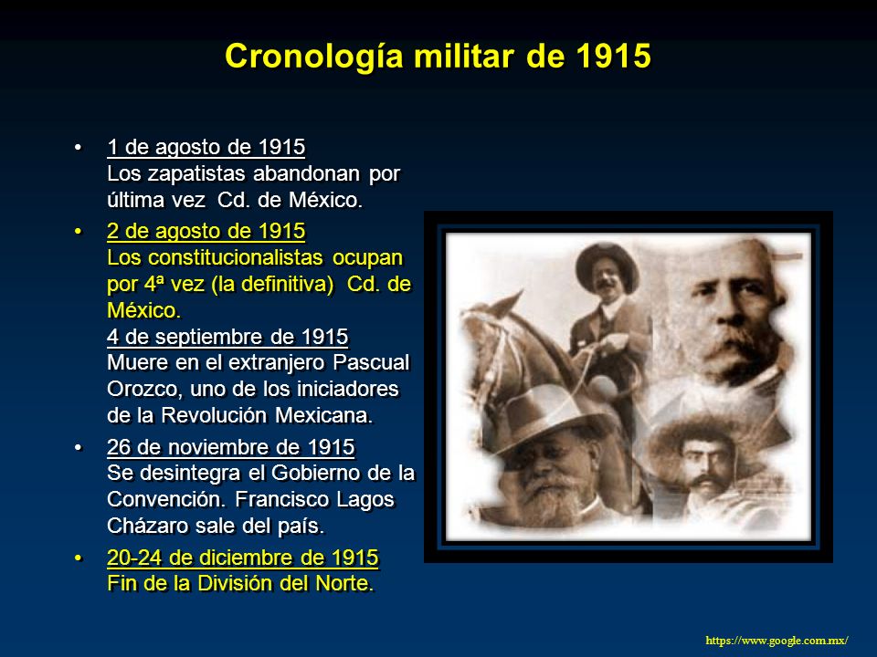 Cronología militar de de agosto de 1915 Los zapatistas abandonan por última vez Cd. de México.