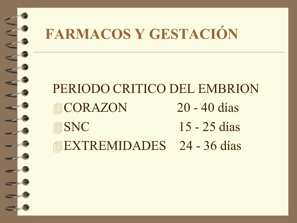 FARMACOS Y GESTACIÓN PERIODO CRITICO DEL EMBRION CORAZON días