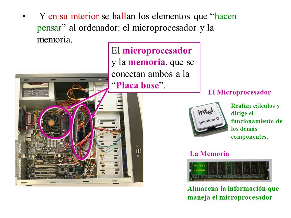 Y en su interior se hallan los elementos que hacen pensar al ordenador: el microprocesador y la memoria.