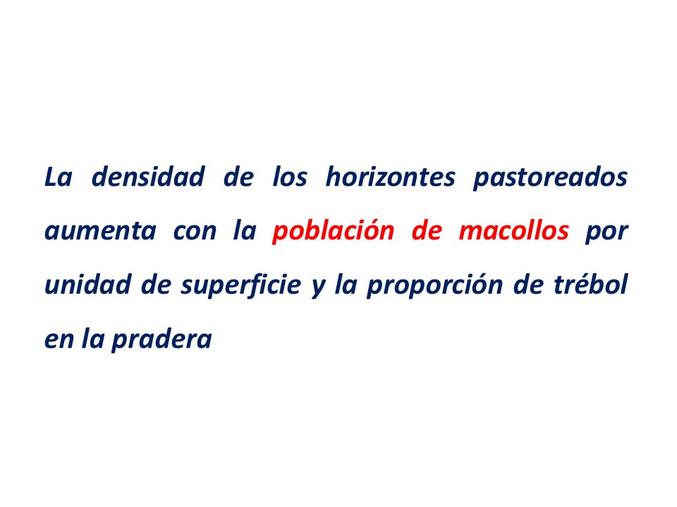 La densidad de los horizontes pastoreados aumenta con la población de macollos por unidad de superficie y la proporción de trébol en la pradera