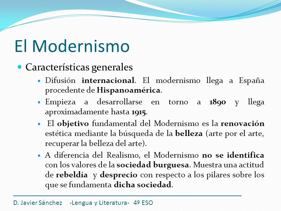 El Modernismo Características generales