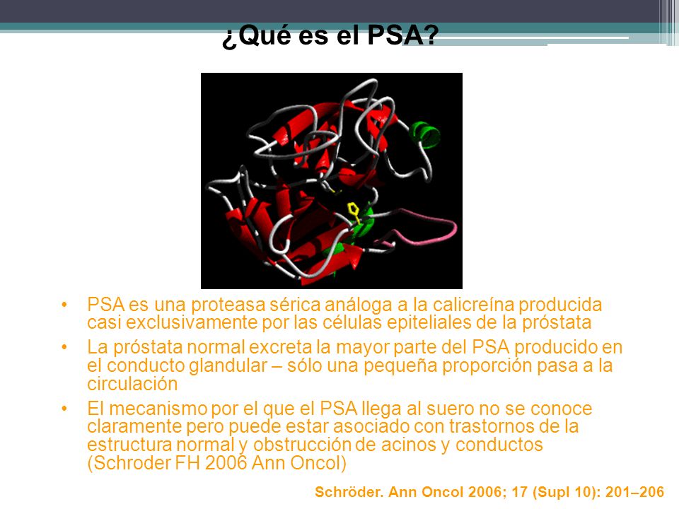 ¿Qué es el PSA PSA es una proteasa sérica análoga a la calicreína producida casi exclusivamente por las células epiteliales de la próstata.