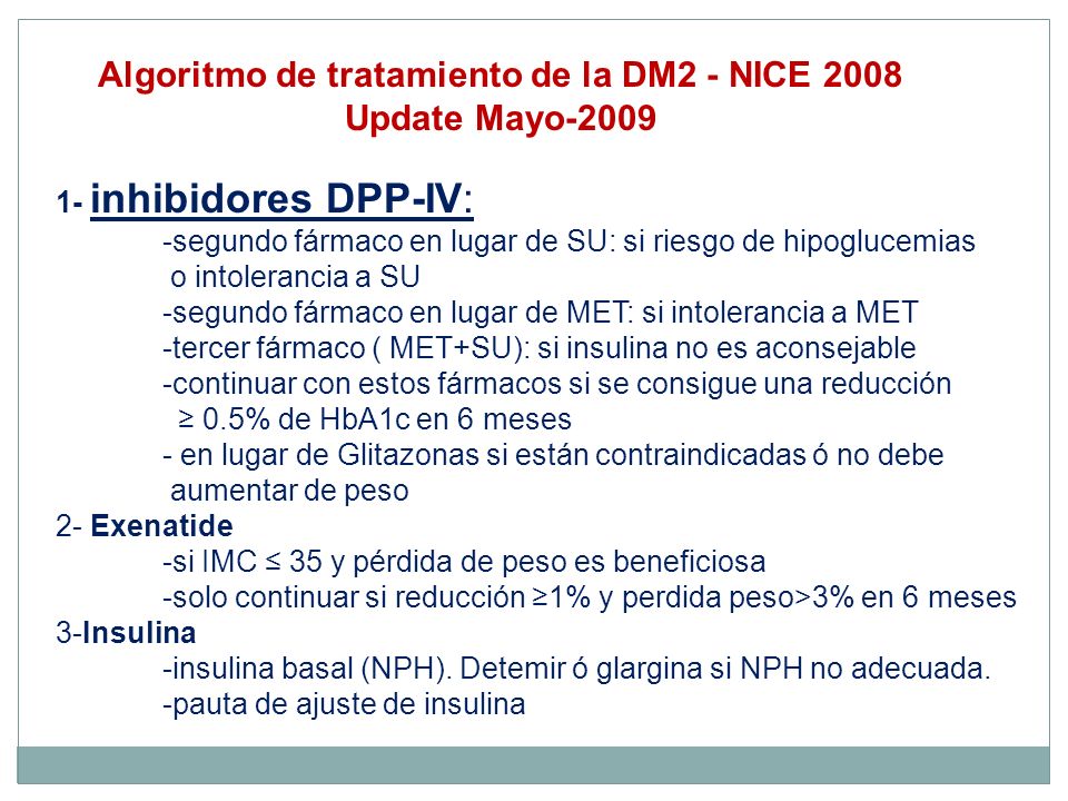 Algoritmo de tratamiento de la DM2 - NICE 2008
