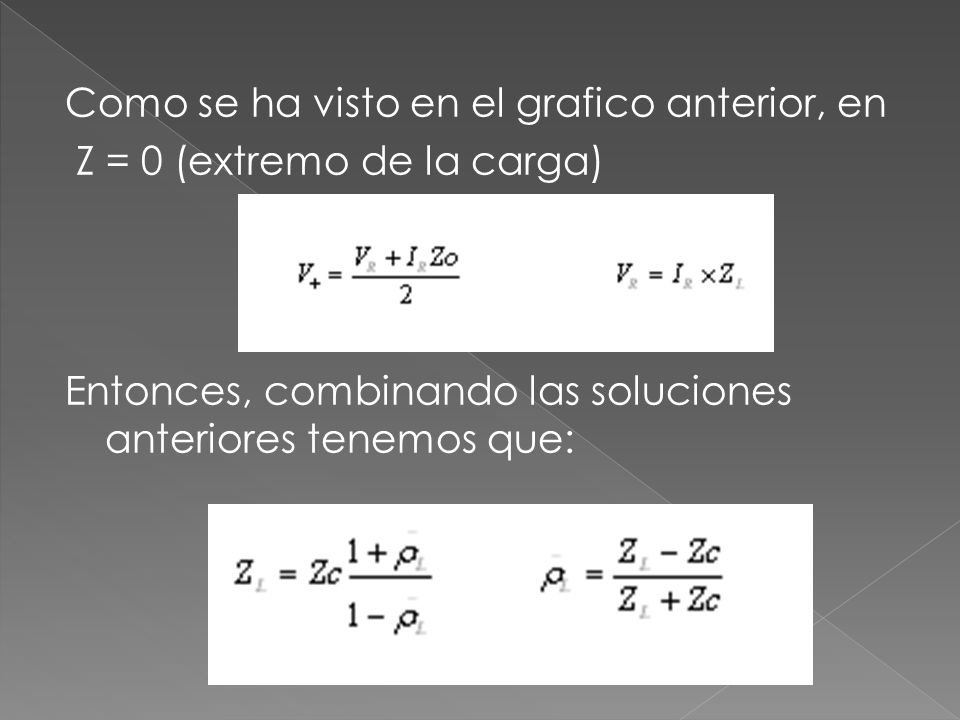 Como se ha visto en el grafico anterior, en Z = 0 (extremo de la carga) Entonces, combinando las soluciones anteriores tenemos que: