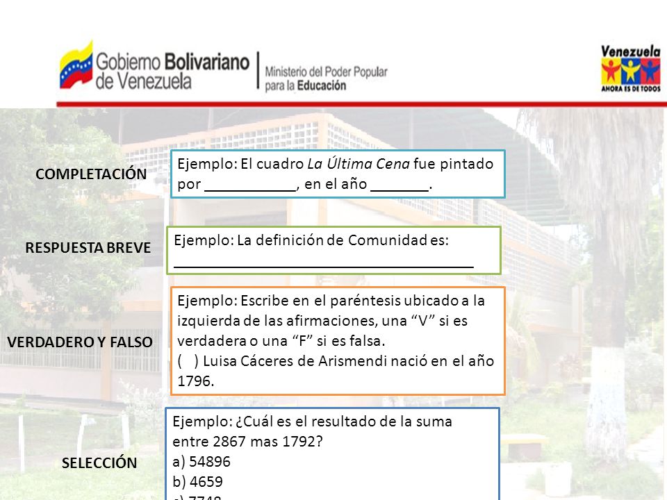 Ejemplo: El cuadro La Última Cena fue pintado por ___________, en el año _______.