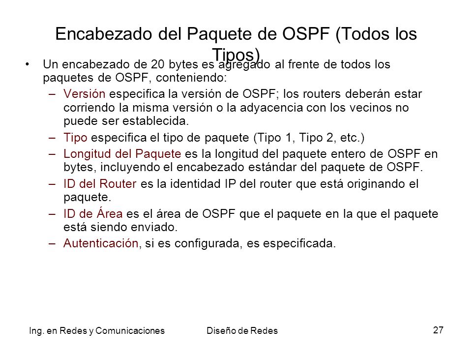 Encabezado del Paquete de OSPF (Todos los Tipos)