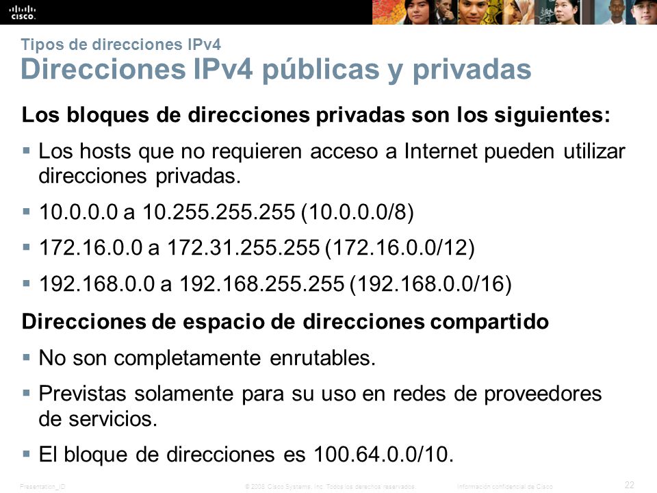 Tipos de direcciones IPv4 Direcciones IPv4 públicas y privadas