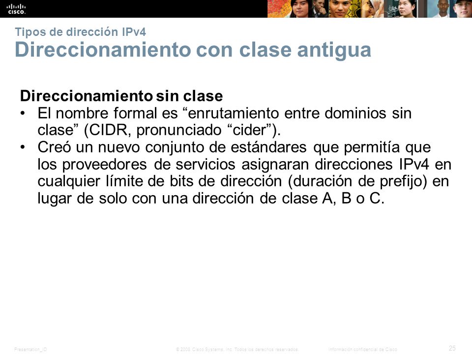 Tipos de dirección IPv4 Direccionamiento con clase antigua