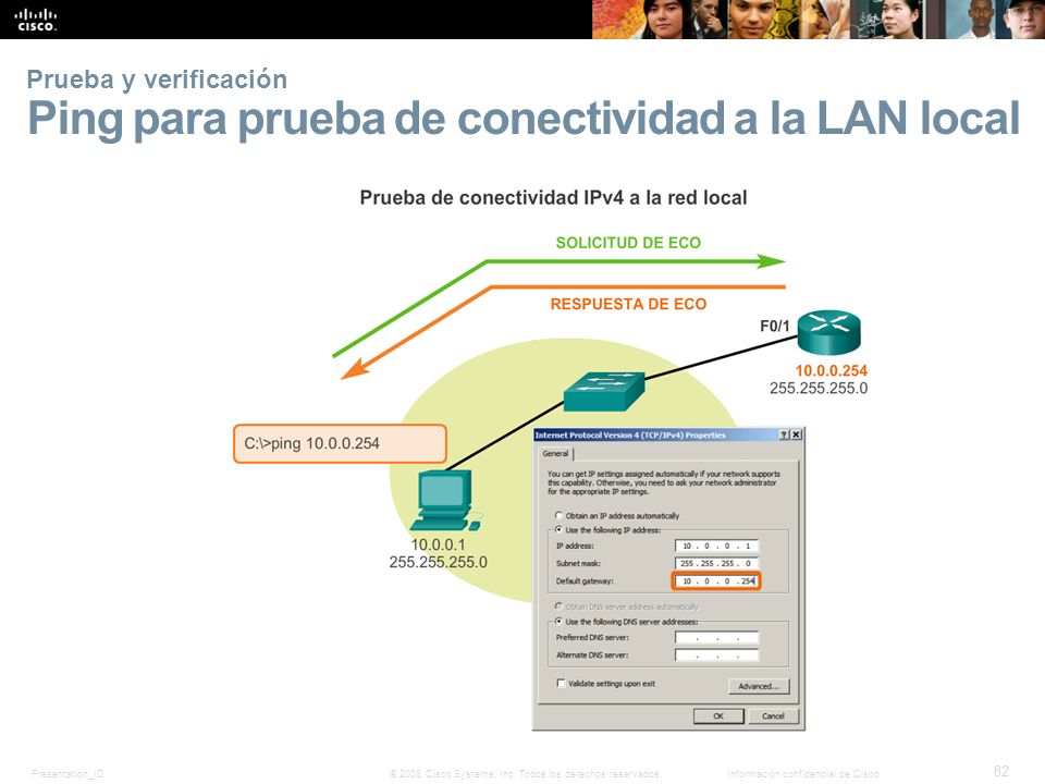 Prueba y verificación Ping para prueba de conectividad a la LAN local