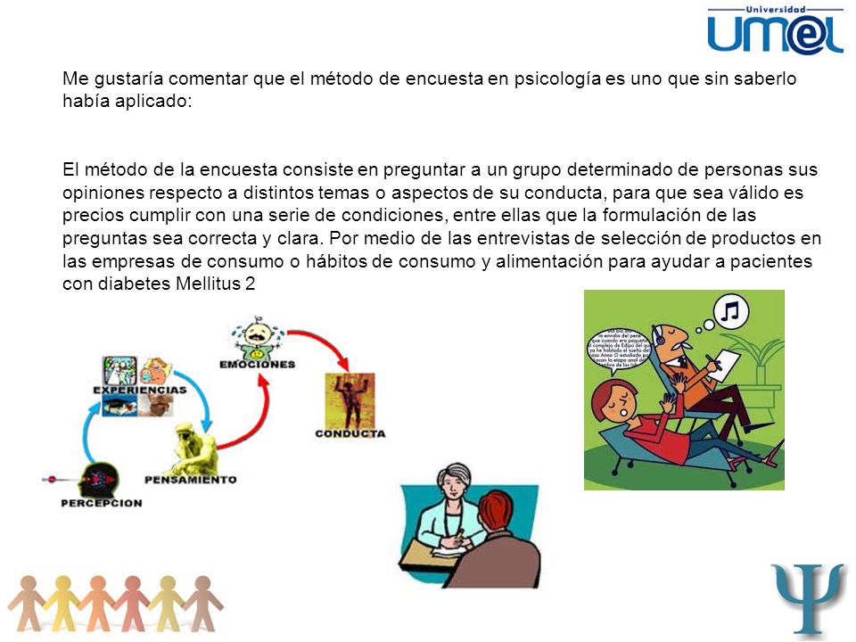 Me gustaría comentar que el método de encuesta en psicología es uno que sin saberlo había aplicado: