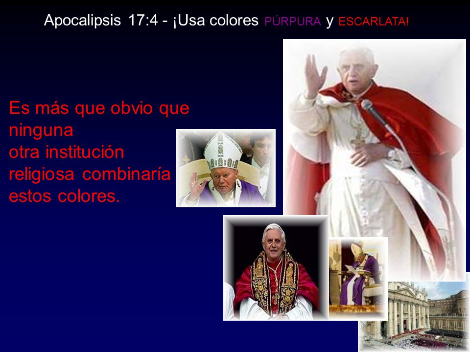 Apocalipsis 17:4 - ¡Usa colores PÚRPURA y ESCARLATA!