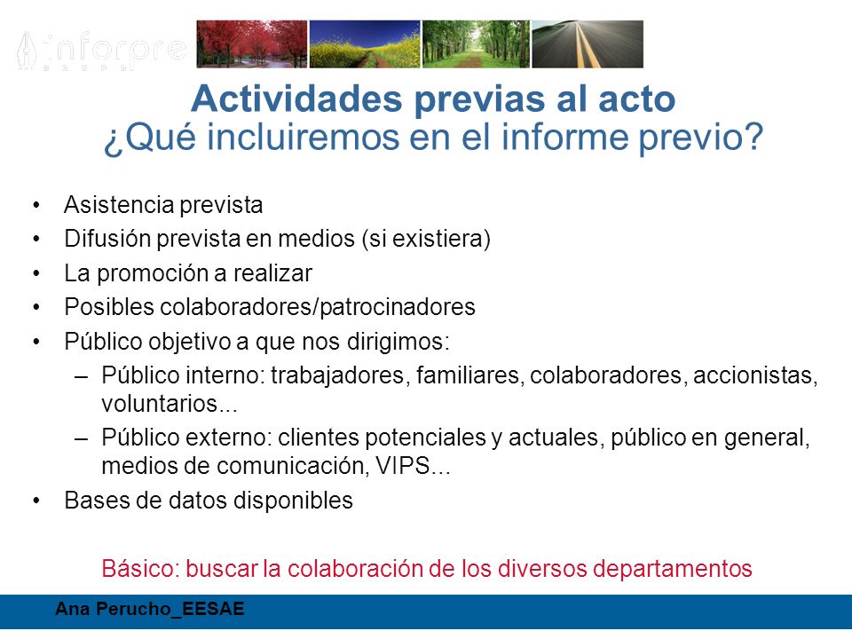 Actividades previas al acto ¿Qué incluiremos en el informe previo