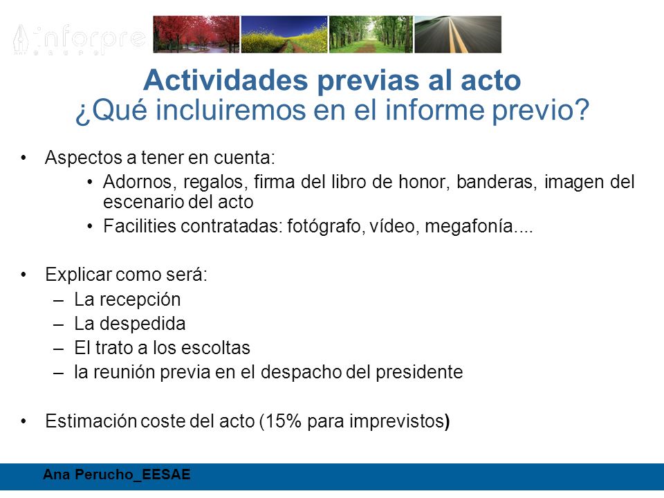Actividades previas al acto ¿Qué incluiremos en el informe previo