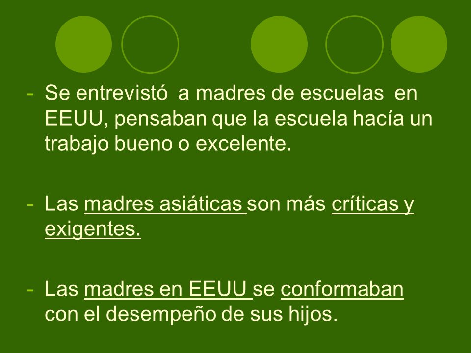 Se entrevistó a madres de escuelas en EEUU, pensaban que la escuela hacía un trabajo bueno o excelente.
