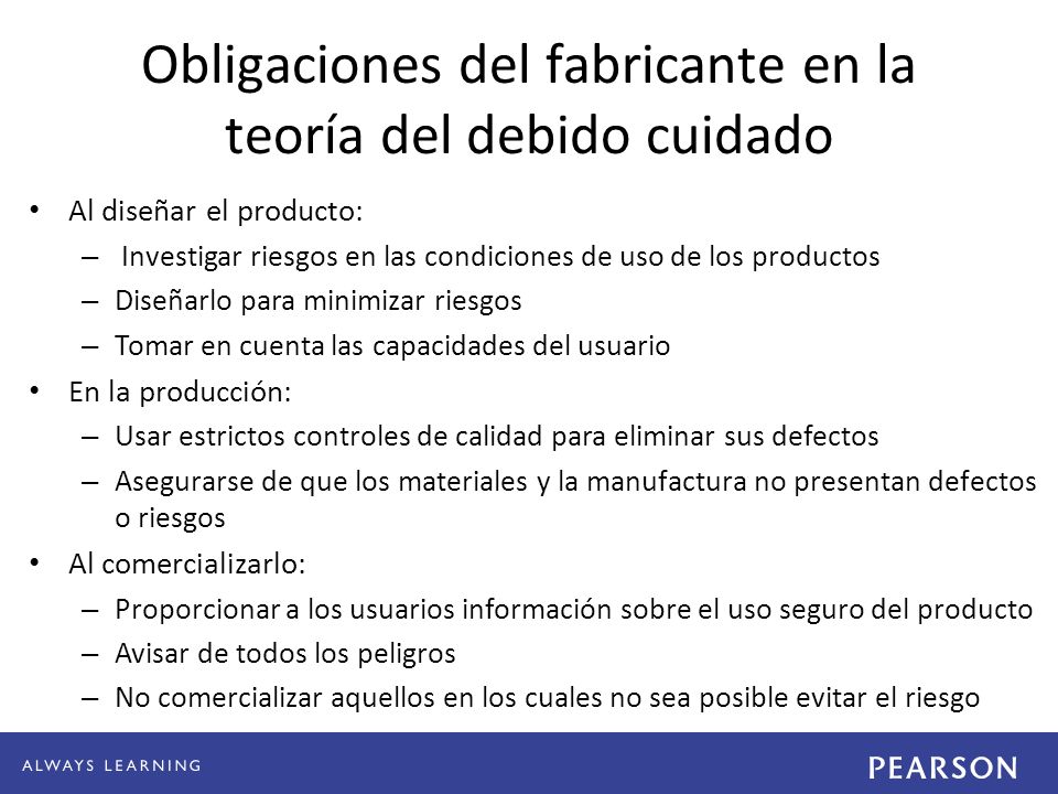 Obligaciones del fabricante en la teoría del debido cuidado