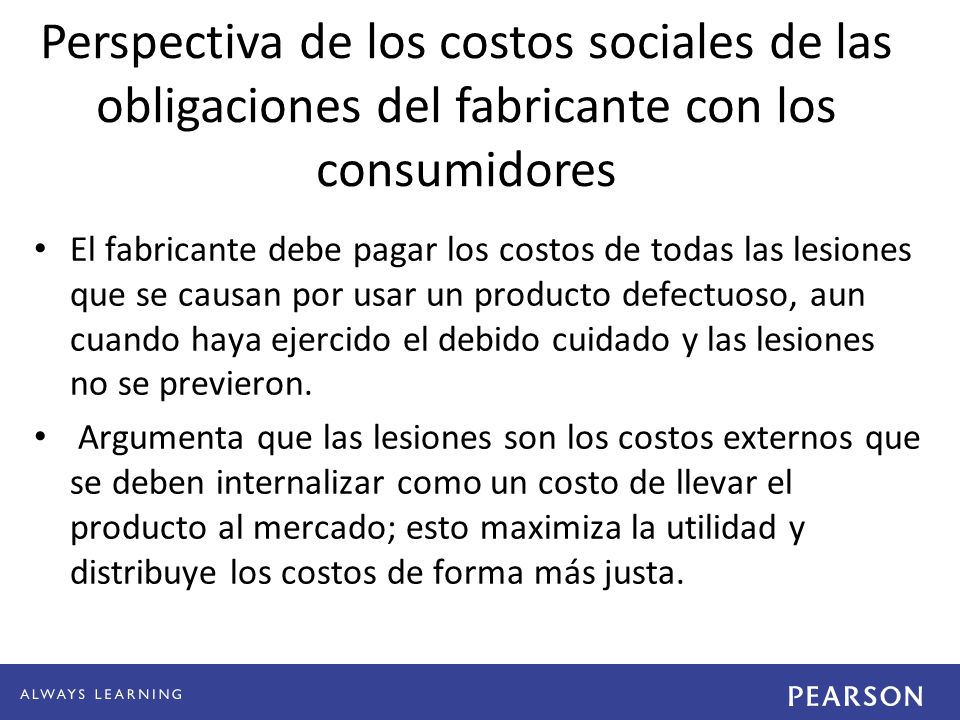 Perspectiva de los costos sociales de las obligaciones del fabricante con los consumidores
