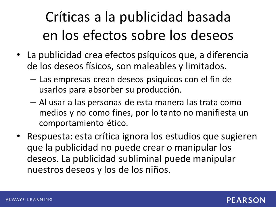 Críticas a la publicidad basada en los efectos sobre los deseos