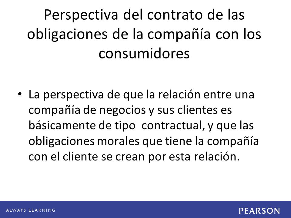 Perspectiva del contrato de las obligaciones de la compañía con los consumidores