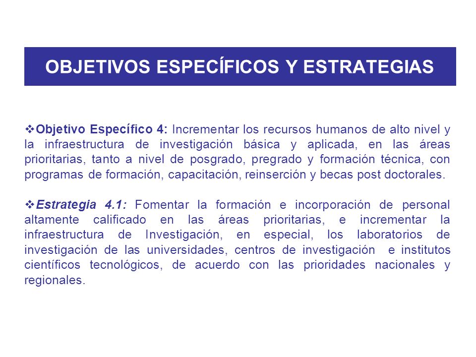 OBJETIVOS ESPECÍFICOS Y ESTRATEGIAS