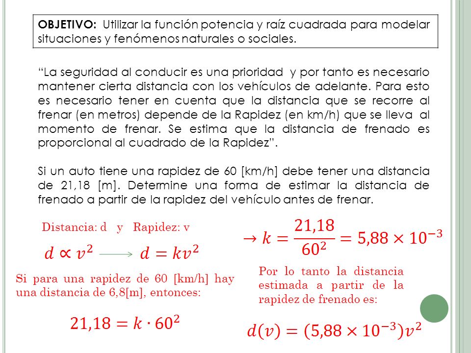 OBJETIVO: Utilizar la función potencia y raíz cuadrada para modelar situaciones y fenómenos naturales o sociales.