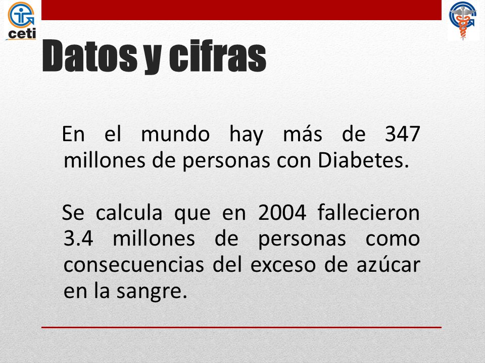 Datos y cifras En el mundo hay más de 347 millones de personas con Diabetes.