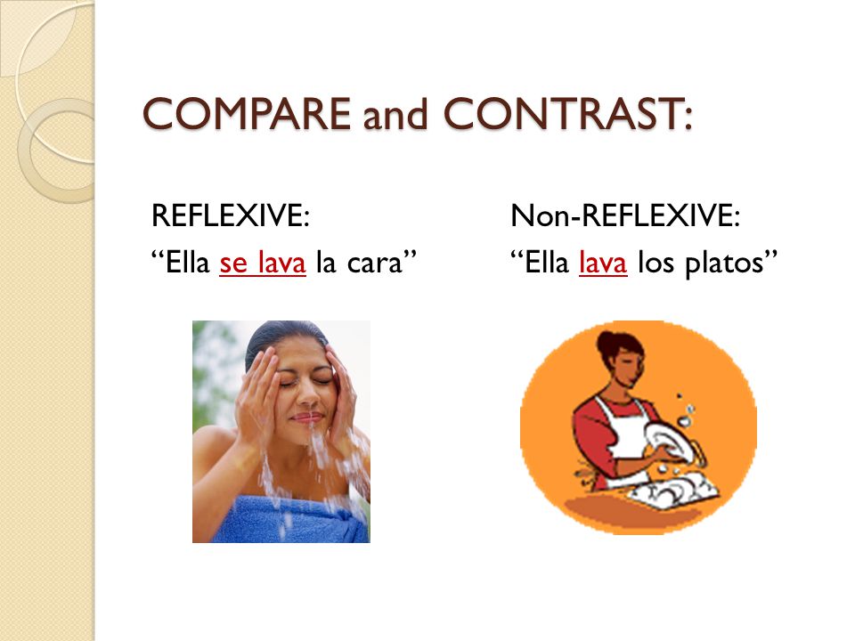 COMPARE and CONTRAST: REFLEXIVE: Ella se lava la cara Non-REFLEXIVE: