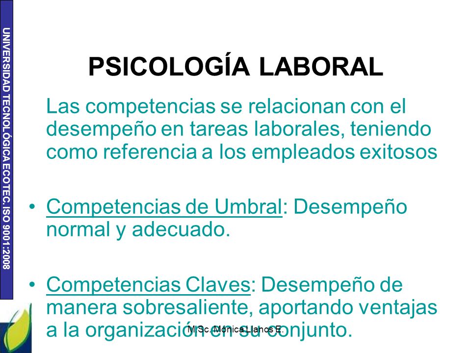 PSICOLOGÍA LABORAL Las competencias se relacionan con el desempeño en tareas laborales, teniendo como referencia a los empleados exitosos.