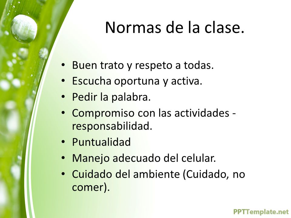 Normas de la clase. Buen trato y respeto a todas.