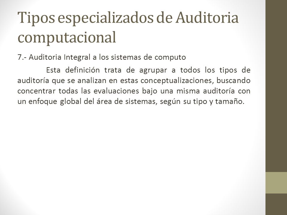 Tipos especializados de Auditoria computacional