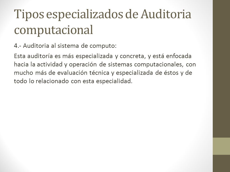 Tipos especializados de Auditoria computacional