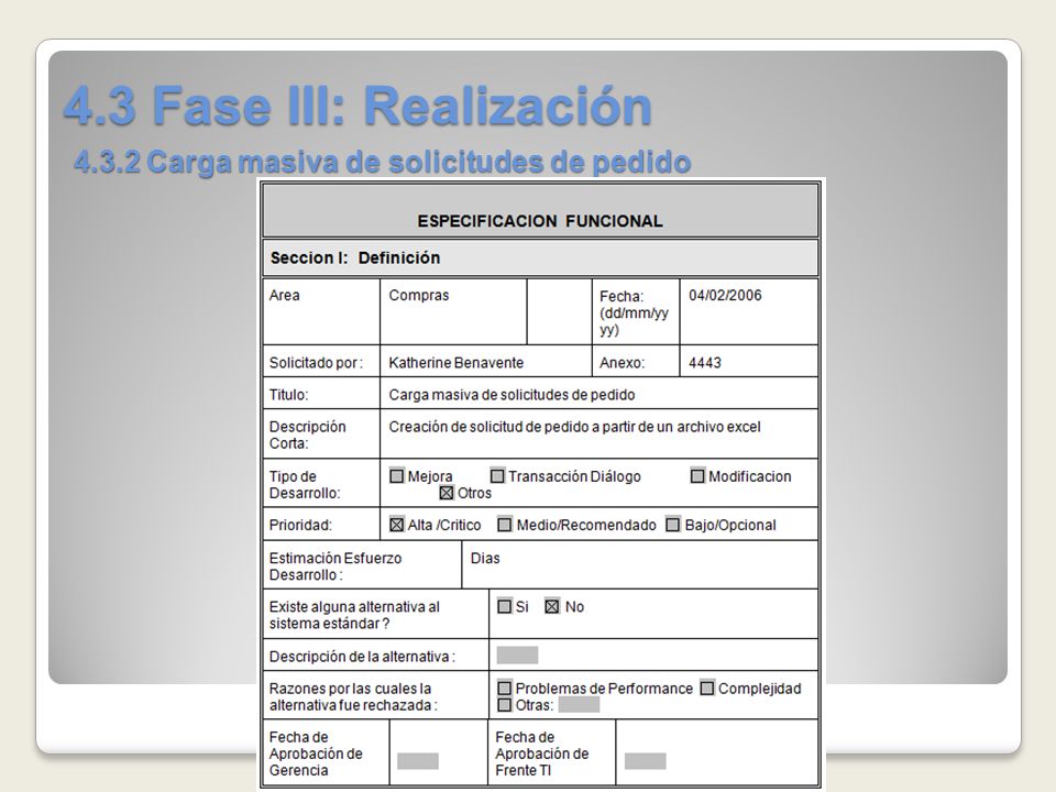 4.3 Fase III: Realización Carga masiva de solicitudes de pedido