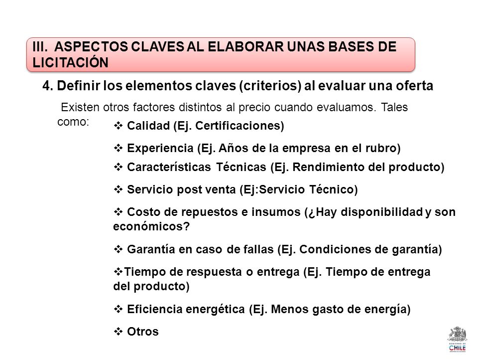 III. ASPECTOS CLAVES AL ELABORAR UNAS BASES DE LICITACIÓN