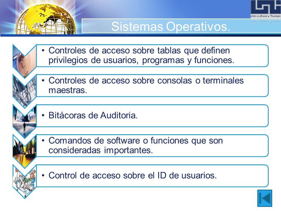 Sistemas Operativos. Controles de acceso sobre tablas que definen privilegios de usuarios, programas y funciones.