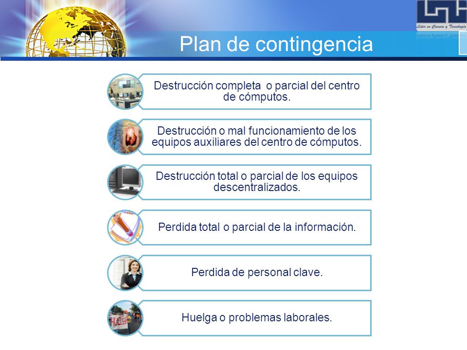 Plan de contingencia Destrucción completa o parcial del centro de cómputos.
