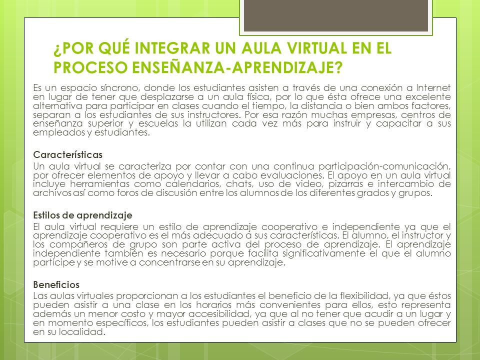¿POR QUÉ INTEGRAR UN AULA VIRTUAL EN EL PROCESO ENSEÑANZA-APRENDIZAJE