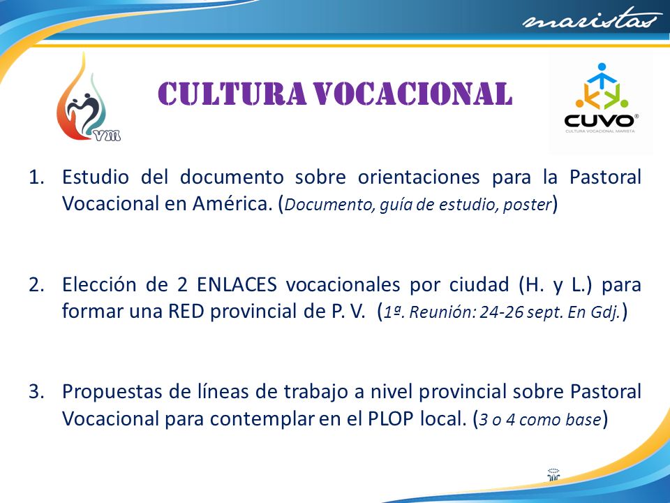CULTURA VOCACIONAL Estudio del documento sobre orientaciones para la Pastoral Vocacional en América. (Documento, guía de estudio, poster)