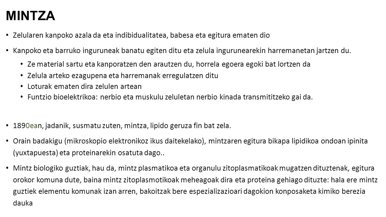 MINTZA Zelularen kanpoko azala da eta indibidualitatea, babesa eta egitura ematen dio.