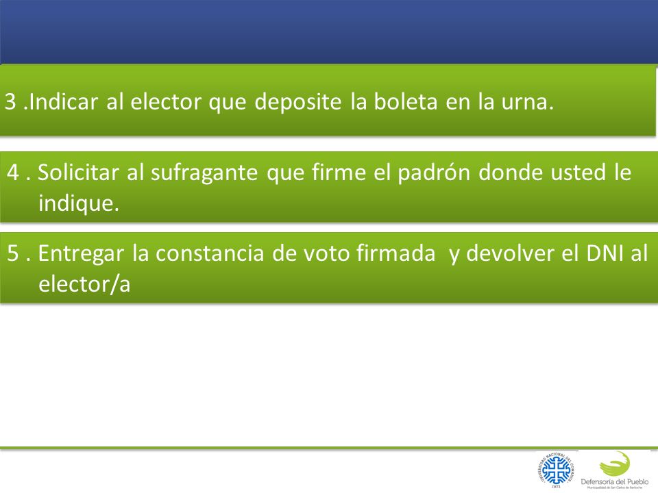 3 .Indicar al elector que deposite la boleta en la urna.
