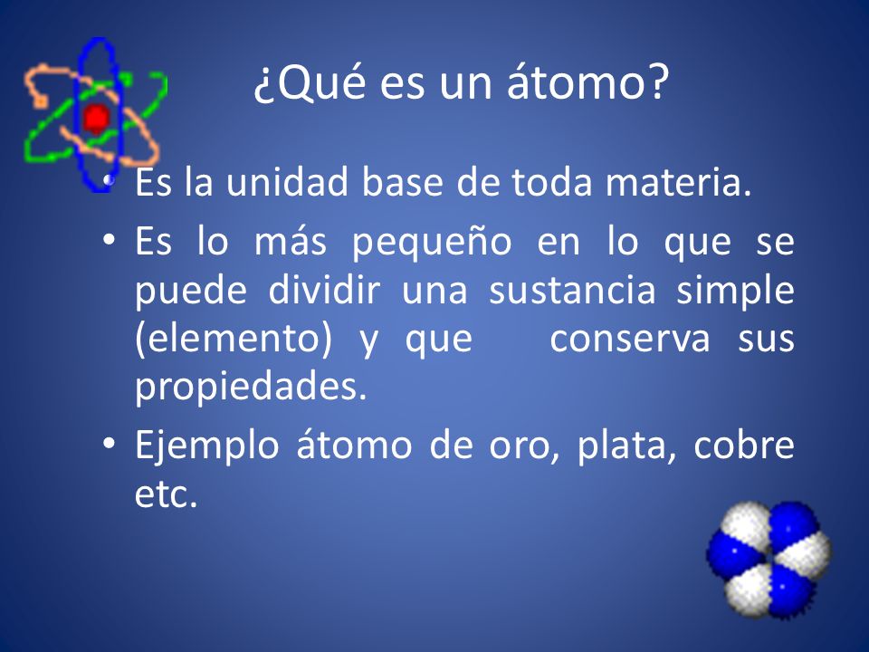 ¿Qué es un átomo Es la unidad base de toda materia.