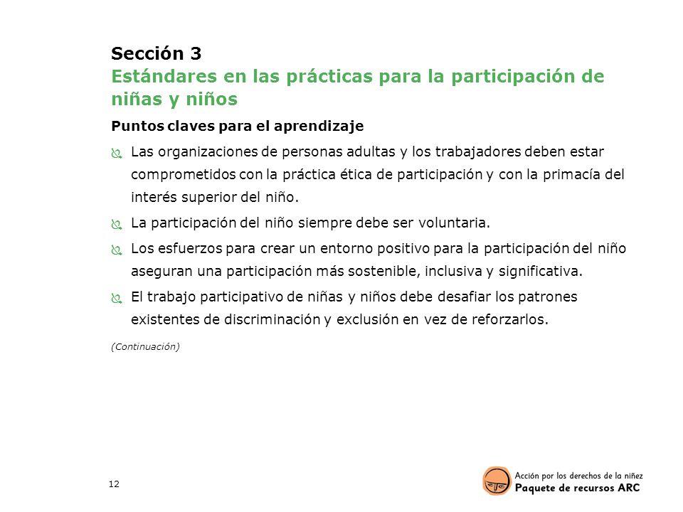 Estándares en las prácticas para la participación de niñas y niños