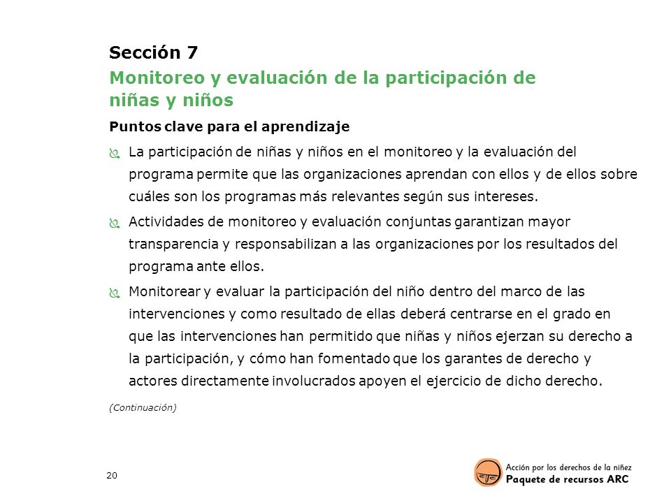 Monitoreo y evaluación de la participación de niñas y niños