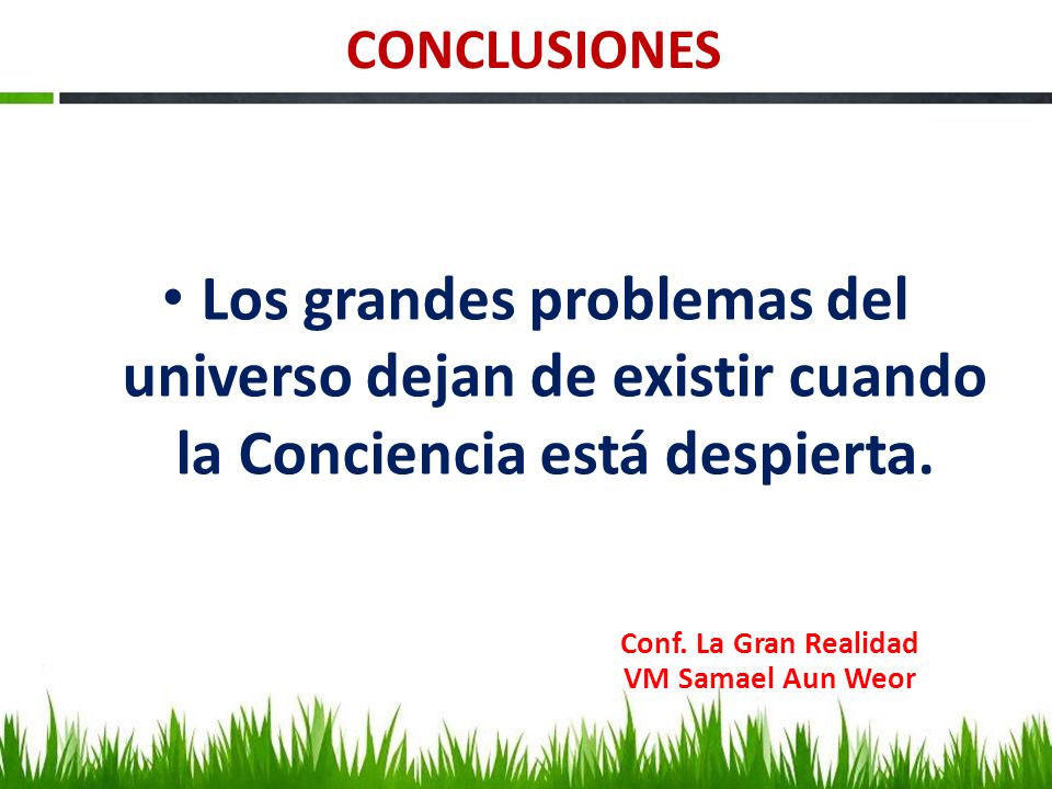 CONCLUSIONES Los grandes problemas del universo dejan de existir cuando la Conciencia está despierta.