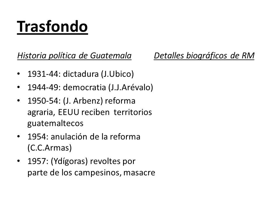 Trasfondo Historia política de Guatemala Detalles biográficos de RM