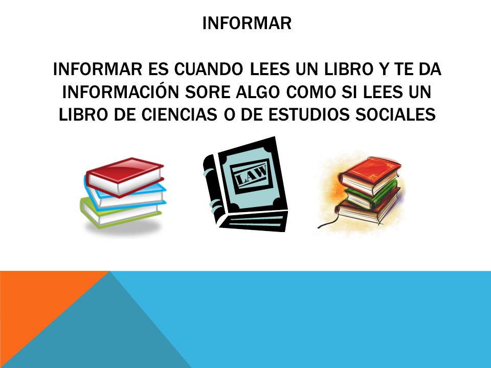 Informar informar es cuando lees un libro y te da información sore algo como si lees un libro de ciencias o de estudios sociales