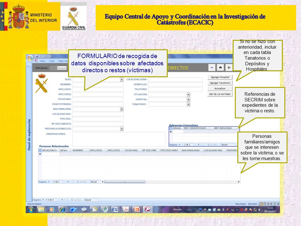 Referencias de SECRIM sobre expedientes de la víctima o resto.