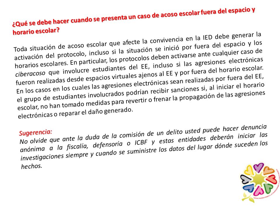 ¿Qué se debe hacer cuando se presenta un caso de acoso escolar fuera del espacio y horario escolar